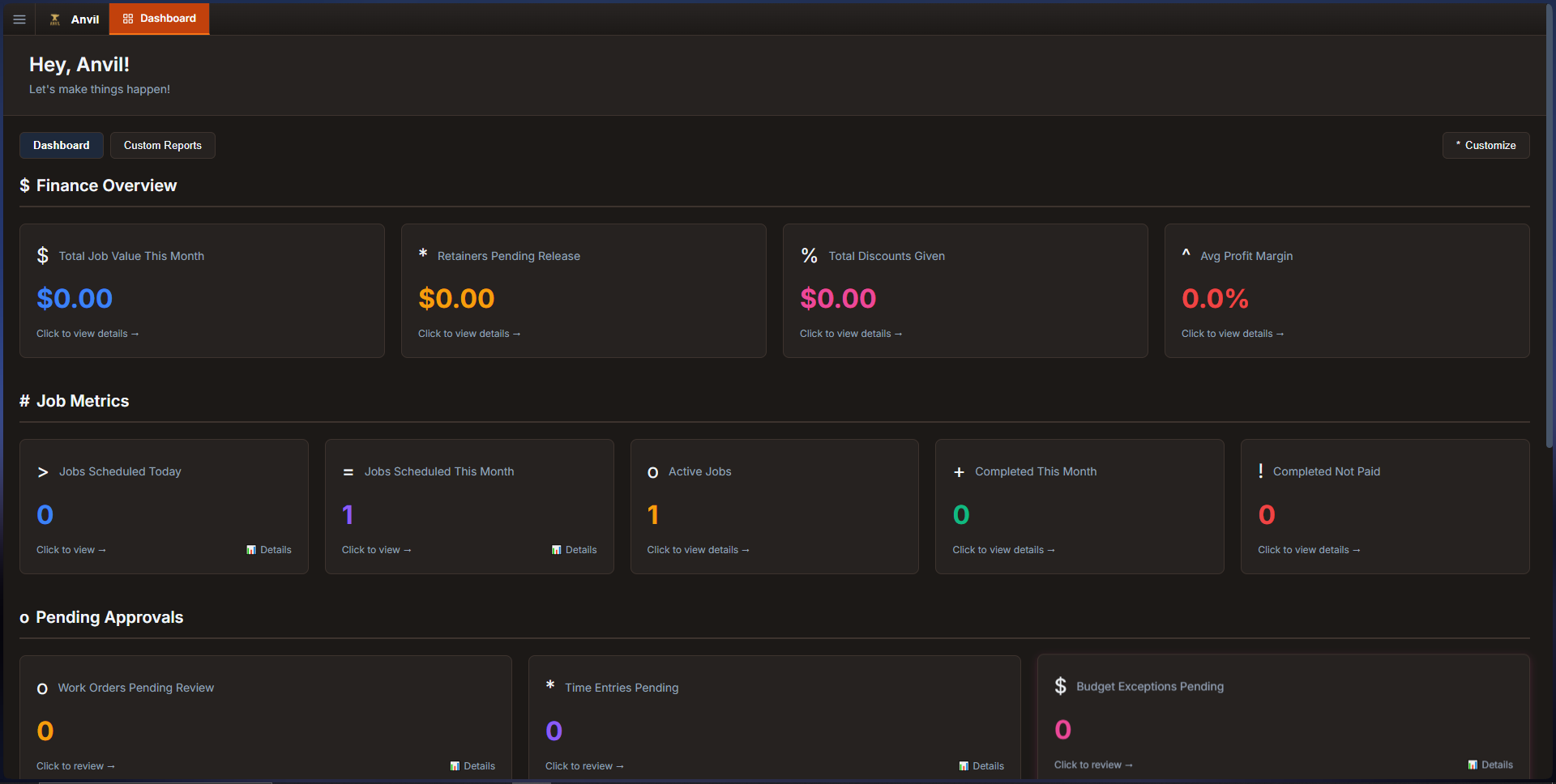 Anvil Reports Dashboard